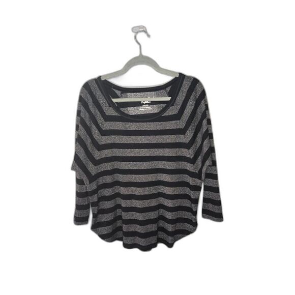 American Eagle Outfitters Tops - American Eagle Women's Metallic Black and Silver Striped Top Size Small
